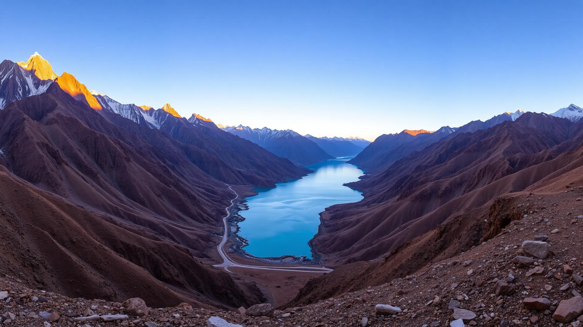 Panoramic view of Ladakh mountains and lakes